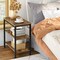 Brown Wood Metal End Table with 3-Tier Storage Retro Side Table